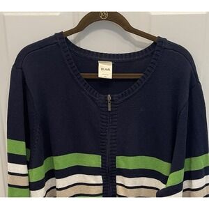 Blair Full Zip Sweater Navy Pockets Green White Khaki Stripe Women's 3X